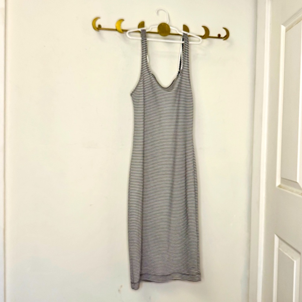 Zara Trafaluc Black White Striped Bodycon Midi Tank Dress Small